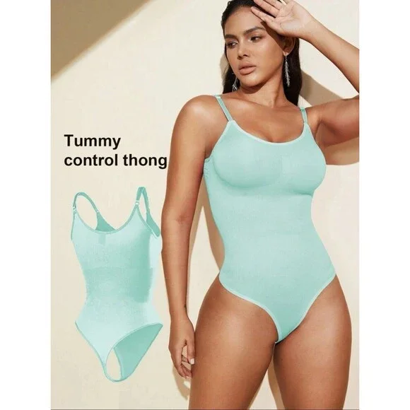 One Piece Tummy Control Seamless Thong Bodysuit Shaping Tank Top Slimming Mint M - Picture 4 of 15